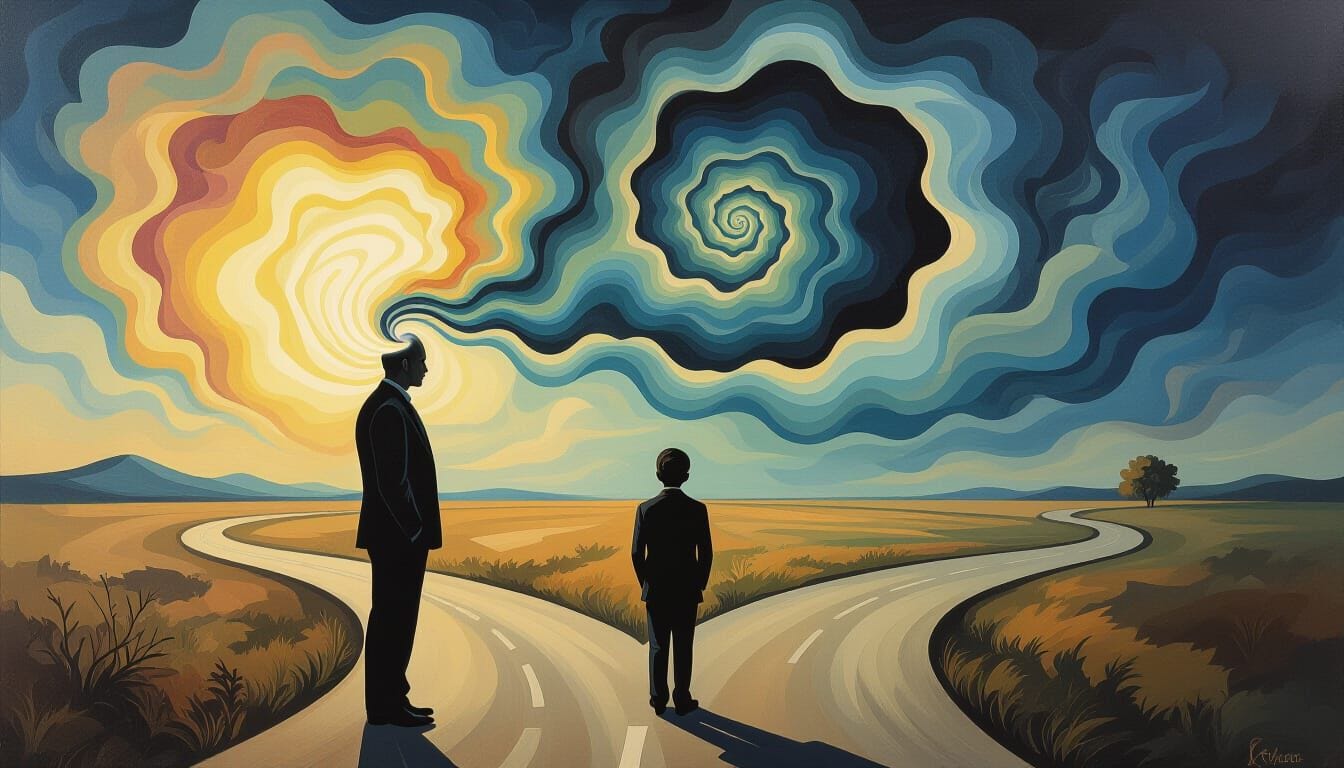 Illustrate the following headline:
"Metacognition: The Overthinking Spiral

If impulsivity is the pull forward, metacogn...