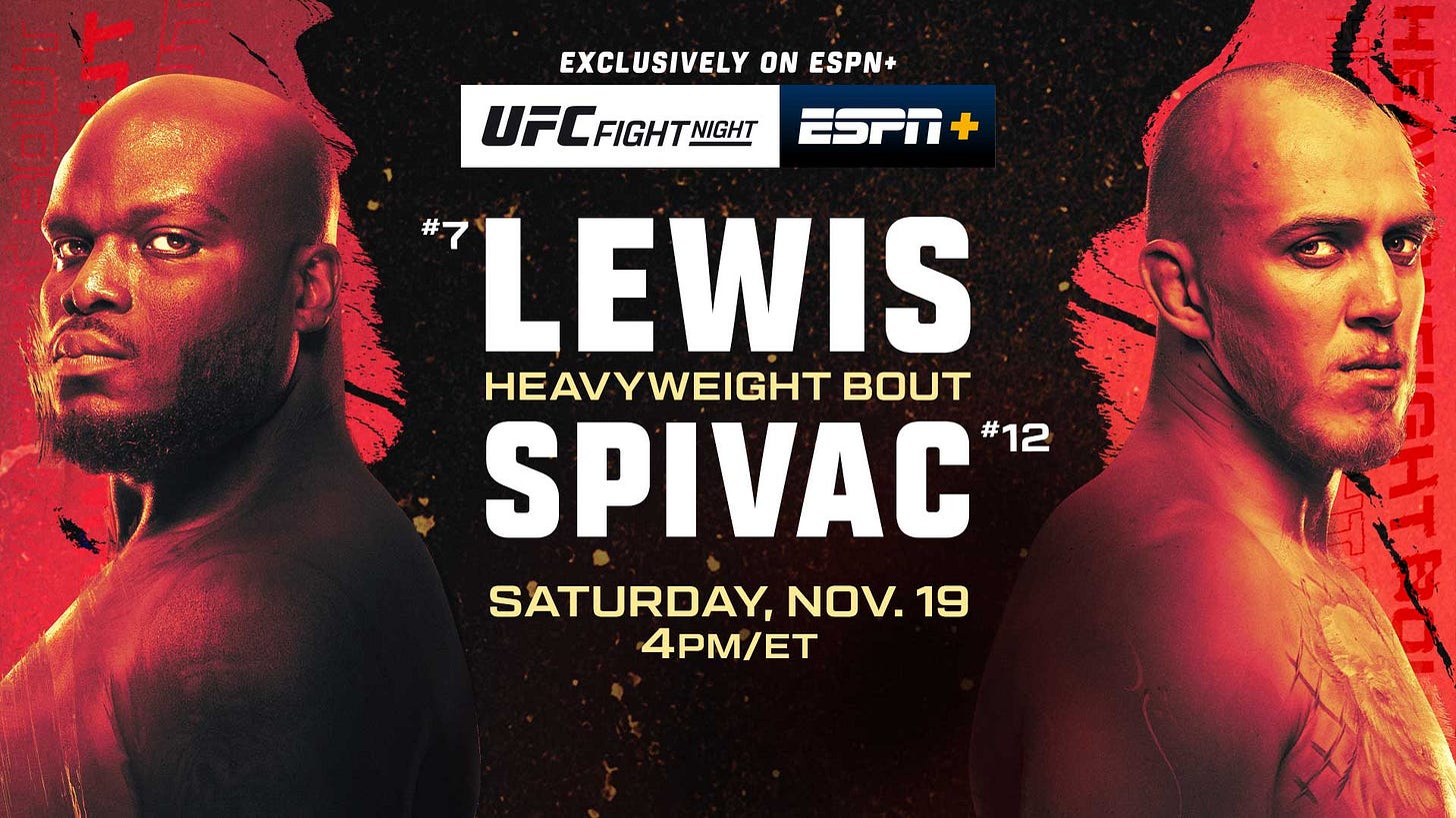 UFC Fight Night Presented by Toyo Tires: Lewis vs. Spivac Live from Las  Vegas: Saturday, November 19, Exclusively on ESPN+ - ESPN Press Room U.S.