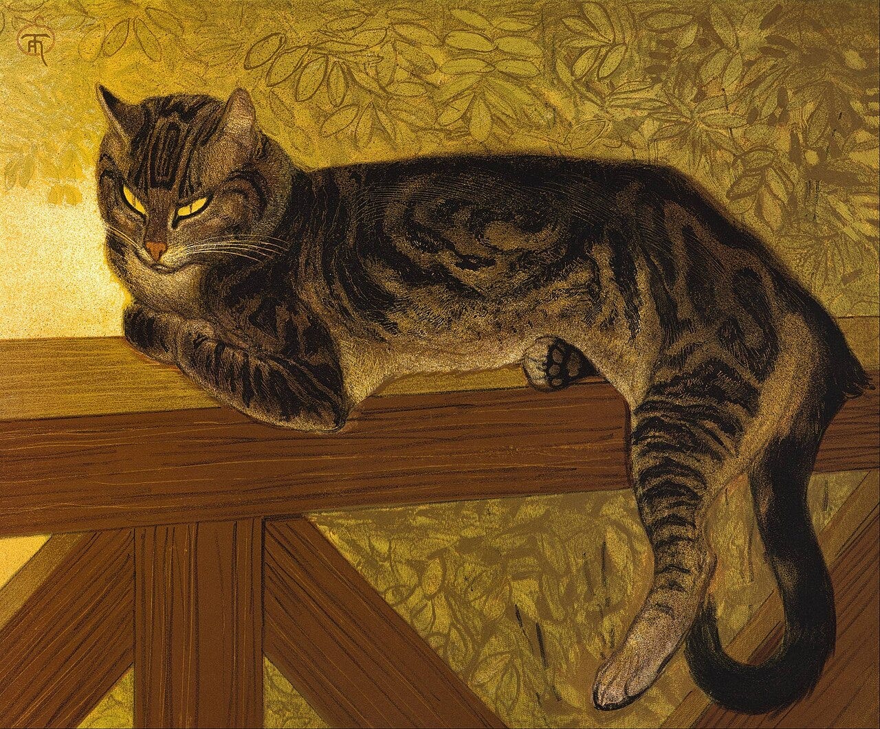 A sleek cat sits on a sunlit stone balustrade among flowers, tail curled A sleek cat sits on a sunlit stone balustrade among flowers, tail curled