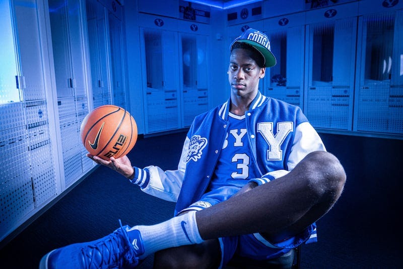 AJ Dybantsa poses for a picture in Provo on Oct. 11, 2024. On Tuesday, the top recruit in the country signed with BYU.