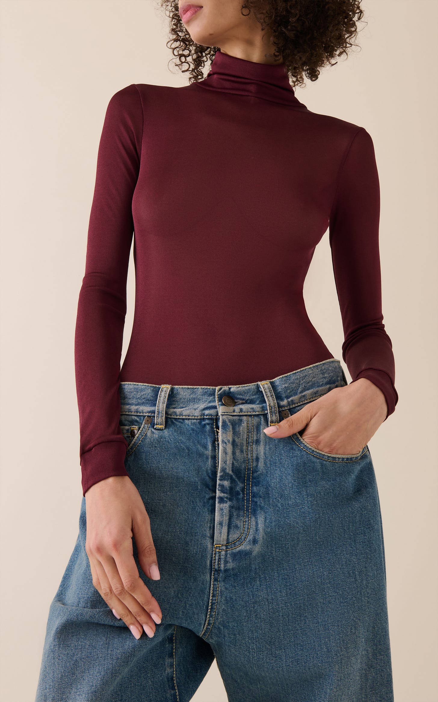 Turtleneck Sheer Jersey Bodysuit