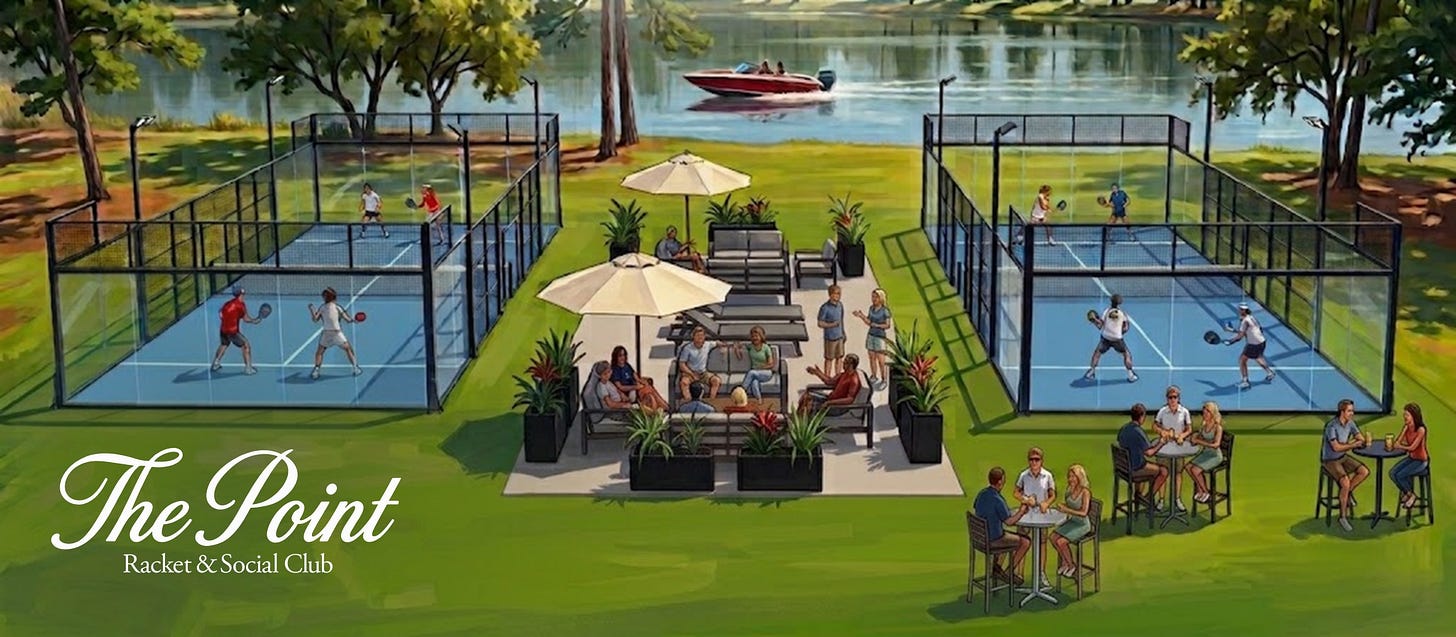 Rendering of padel courts at the Point Racket & Social Club in Charleston, SC Rendering of padel courts at the Point Racket & Social Club in Charleston, SC