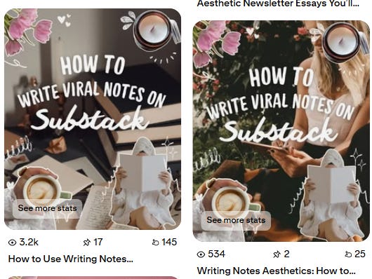 Real Pinterest results demonstrating outbound clicks and website traffic growth from a content creator using Pinterest to promote a Substack newsletter.