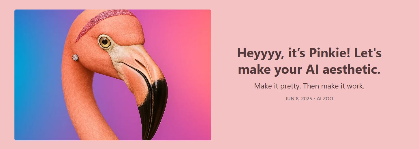 Early AI Meets Girlboss profile using a flamingo mascot before the brand voice was locked Early AI Meets Girlboss profile using a flamingo mascot before the brand voice was locked