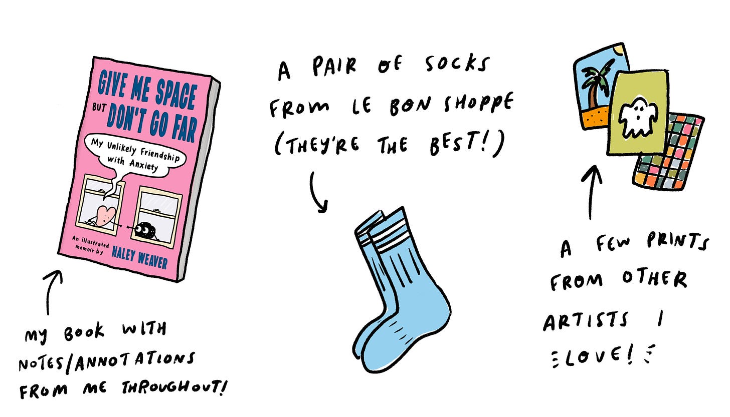 The winner gets Annotated version of my book, apair of my favorite socks (in my favorite color!), and few prints from other artists I love (you’re in for a TREAT here)