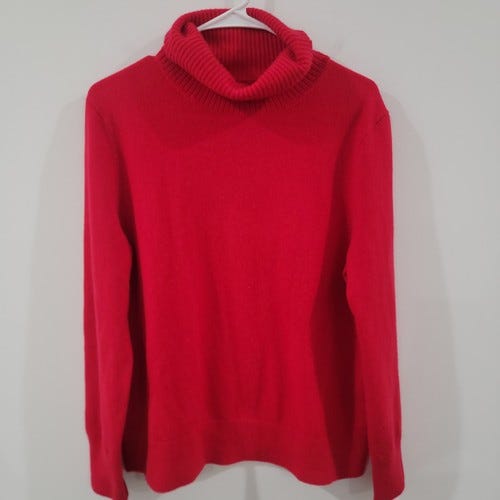 Lands End Womens Cashmere Sweater Size Large Red Turtleneck Soft Cozy - Picture 4 of 8