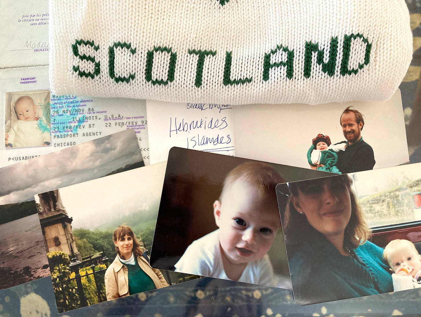 A photo of snapshots and mementos from my first trip abroad