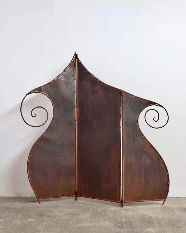 Product photo of vintage artist-made wrought iron room divider