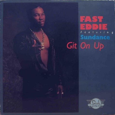 these images show vinyl art by African-American artists, Jungle Brothers, Queen Latifah, Fast Eddie, Precious, an album by Fast Eddie, and Tyree Cooper who performed hip-house music and laid the foundation for club music culture today.