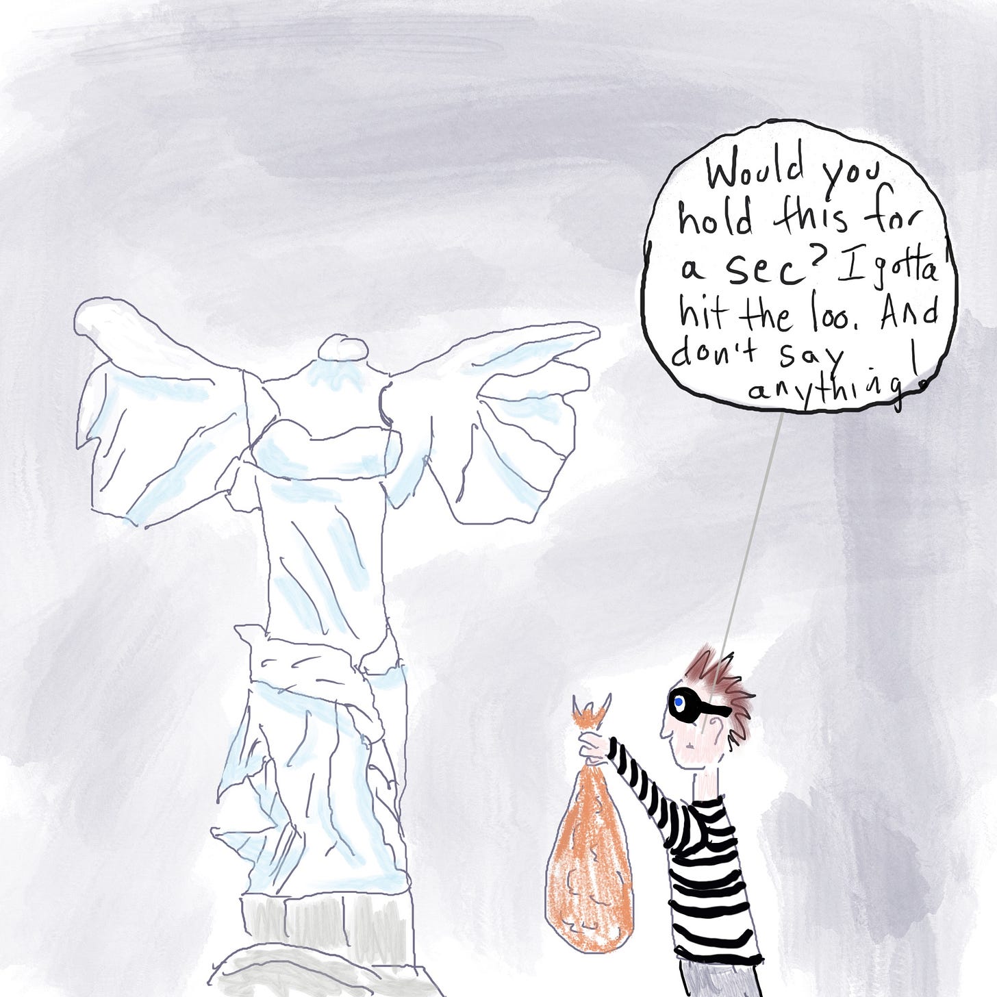 Nike of Samothrace with a visiting jewel thief