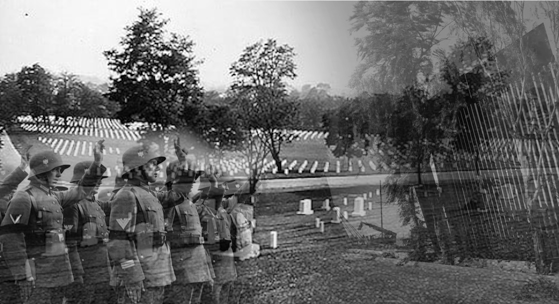 Composite image created by the author: Arlington’s fallen, Trump’s failing wall, and echoes of authoritarian obsession with appearance