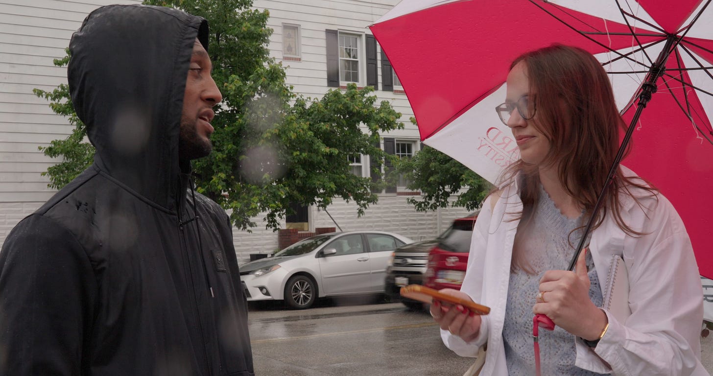 reporter interviews politician