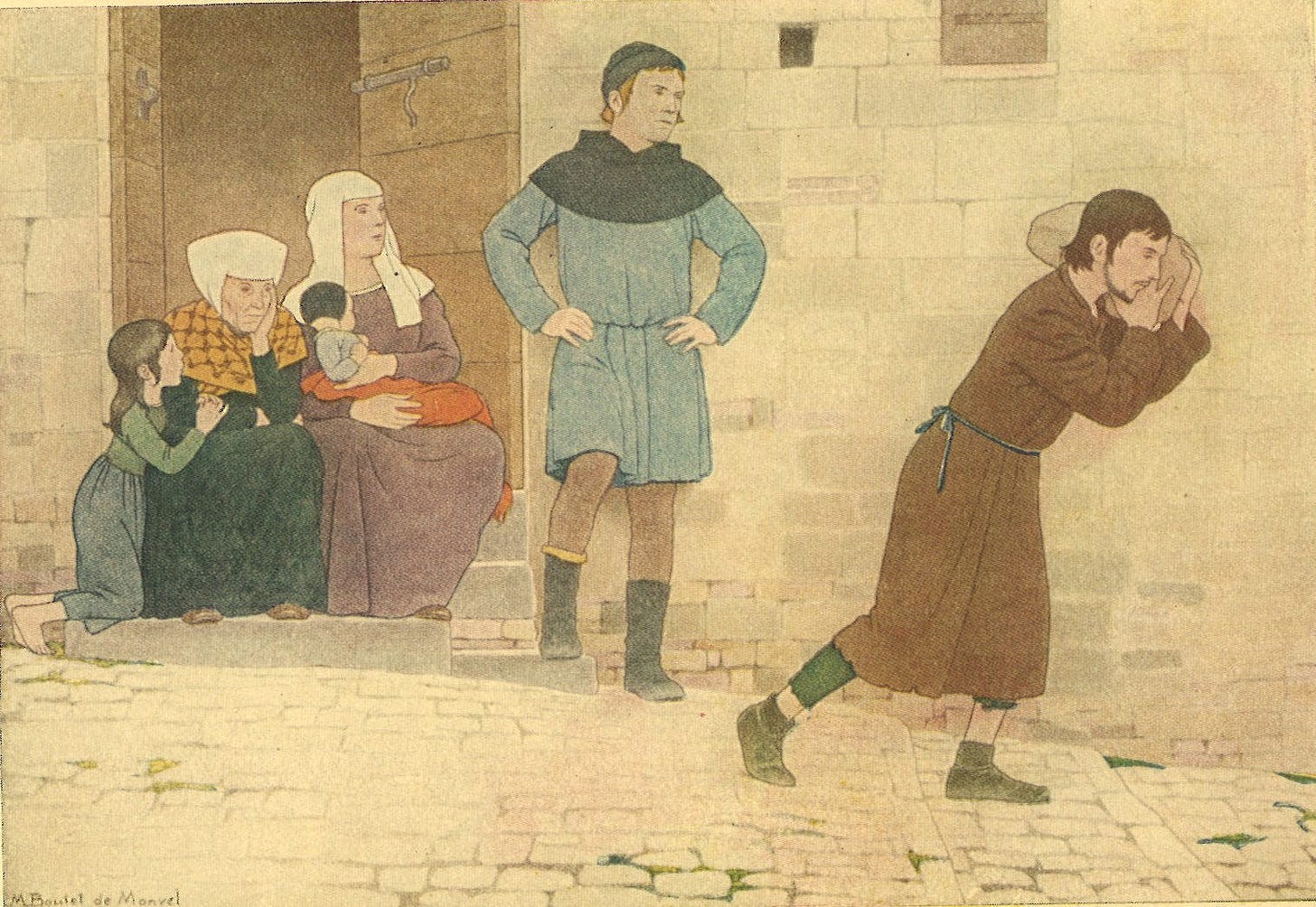 Francis Carrying a Stone for the Reconstruction of the Chapel of St. Damien. Boutet de Monvel, from Everybody’s St. Francis (1912). Francis Carrying a Stone for the Reconstruction of the Chapel of St. Damien. Boutet de Monvel, from Everybody’s St. Francis (1912).