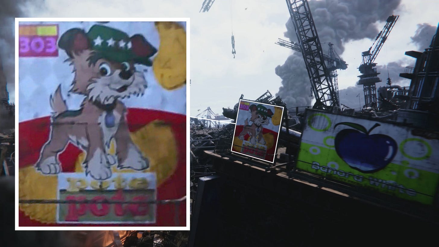 The prologue's Terrier chips bag contains those strange 303 and "pote pote" labels instead.