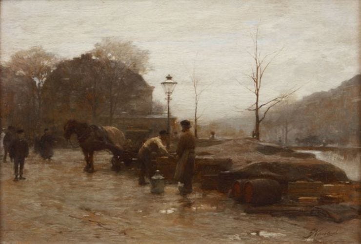 'Bezigheden op een kade in Rotterdam' - olieverf op paneel: Frederik Nachtweh (herkomst: coll. Kunsthandel Dolf D. van Omme) 'Bezigheden op een kade in Rotterdam' - olieverf op paneel: Frederik Nachtweh (herkomst: coll. Kunsthandel Dolf D. van Omme)