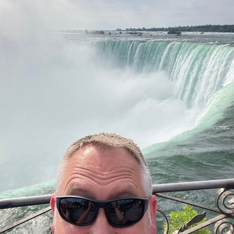 Dr. Dave in front of Horseshoe Falls from the Canadian side of Niagara Falls