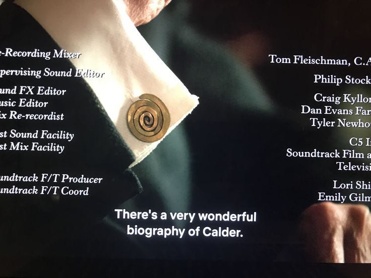 Fran Lebowitz wearing Calder cufflinks in Scorsese's “Pretend It's a City”