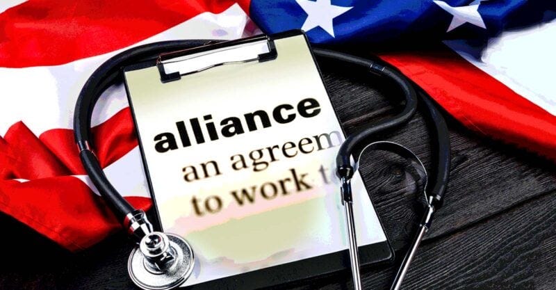 U.S. flag and word "alliance"