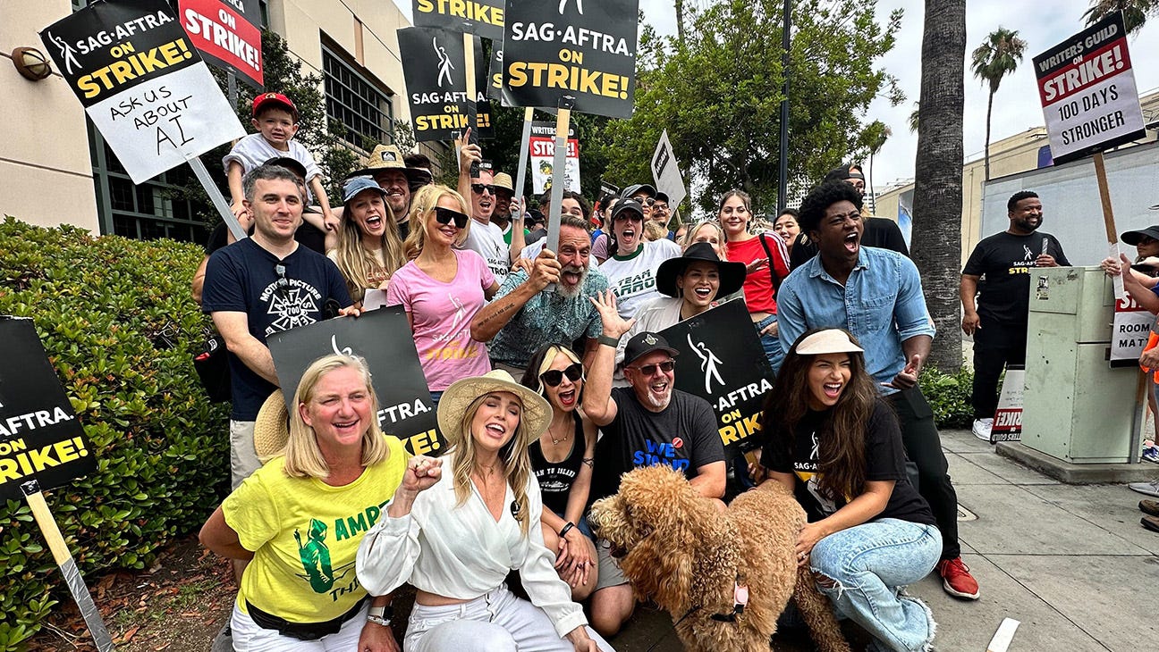Actors from Arrow picket outside the Warner Bros. lot in LA on 8/11/23