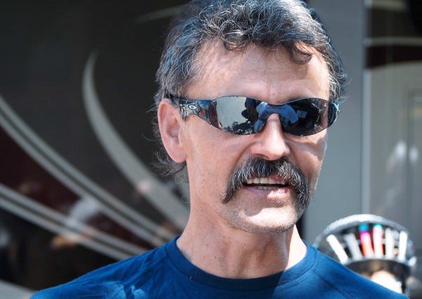 Famous frame builder Tom Ritchey makes the start in Monterey.