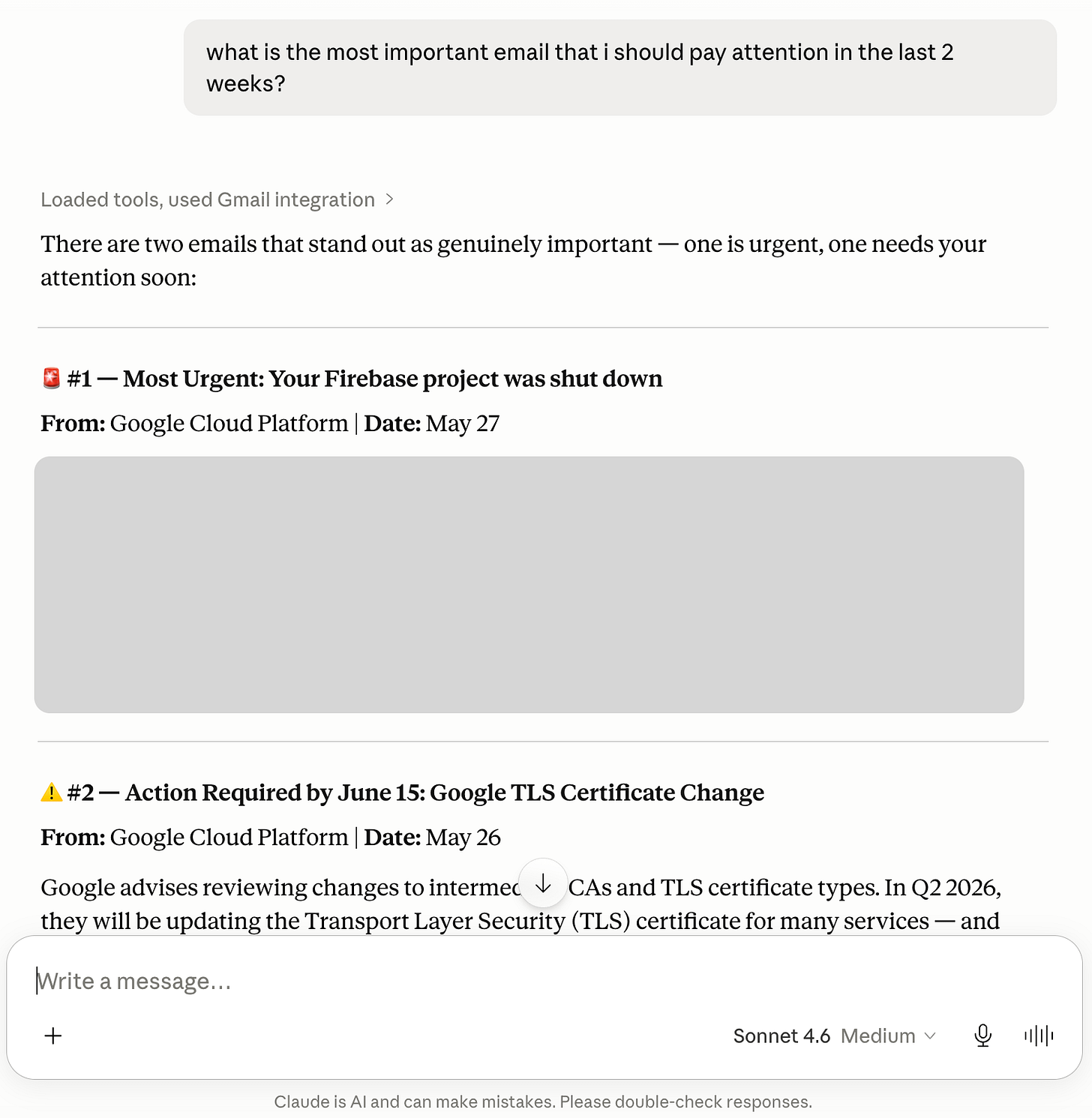 Claude Desktop showing Gmail MCP in practice