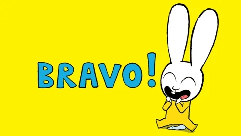 A cartoon rabbit claps and says Bravo A cartoon rabbit claps and says Bravo