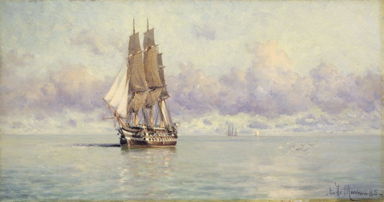 A Man-O-War Becalmed, 1885