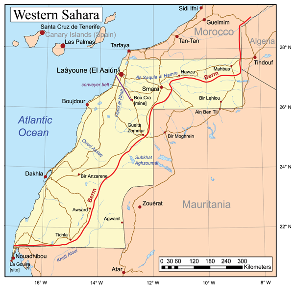 a map of Western Sahara and its neighbourhood