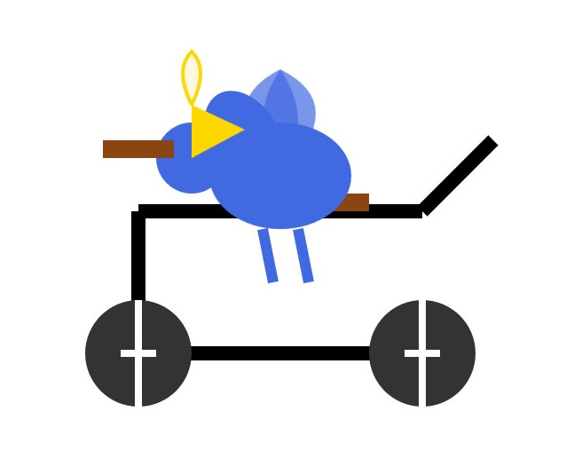 The bicycle looks more like a shopping cart. The pelican is a bunch of overlapping blue shapes and the yellow bill is misconfigured. It's not a great effort to be honest.