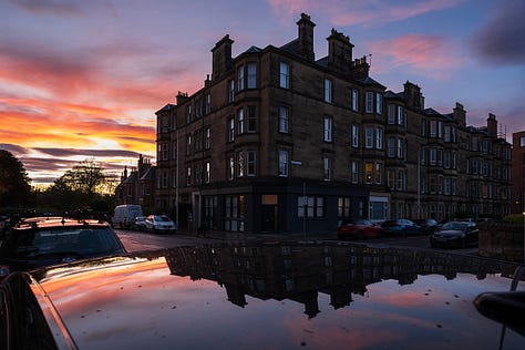 Sunrises and sunsets on city scenes