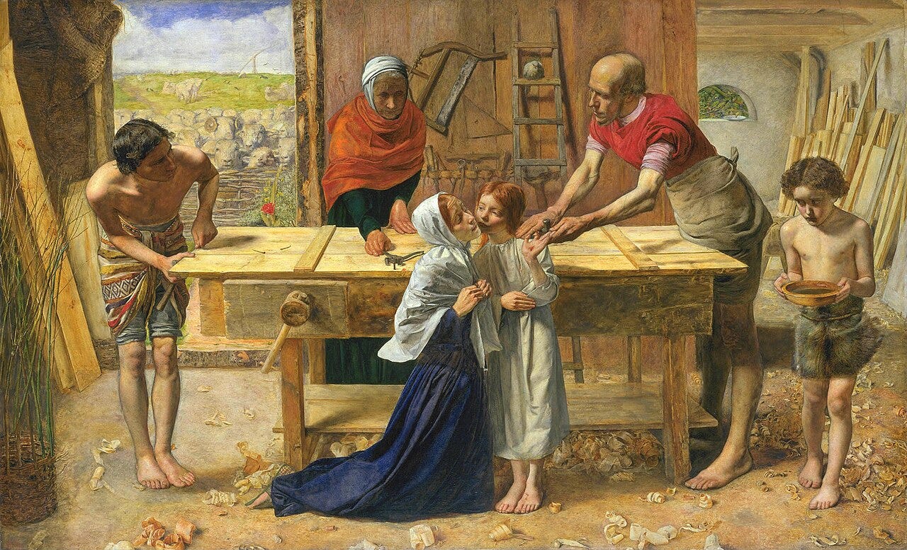 John Everett Millais, Christ in the House of His Parents, a carpenter workshop scene