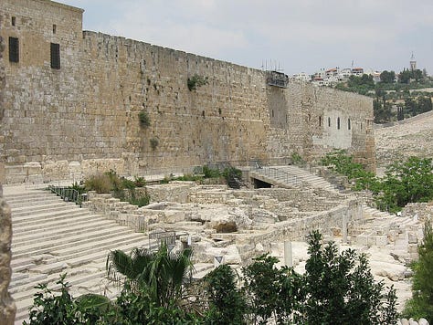 The mosque entrance (left), inside the mosque (center), the repair job on the Southern Wall (right)