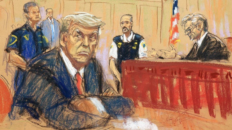 A court sketch of a person in a suit

Description automatically generated