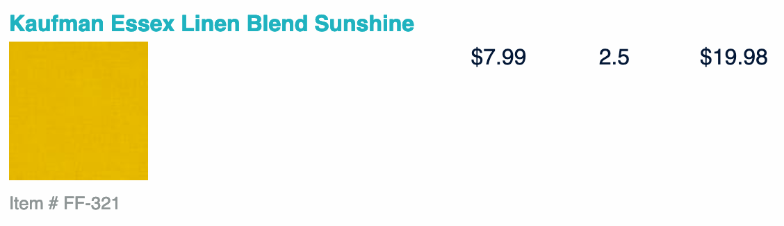 Kaufman Essex Linen Blend Sunshine. 2.5 yards at $7.99 a yard