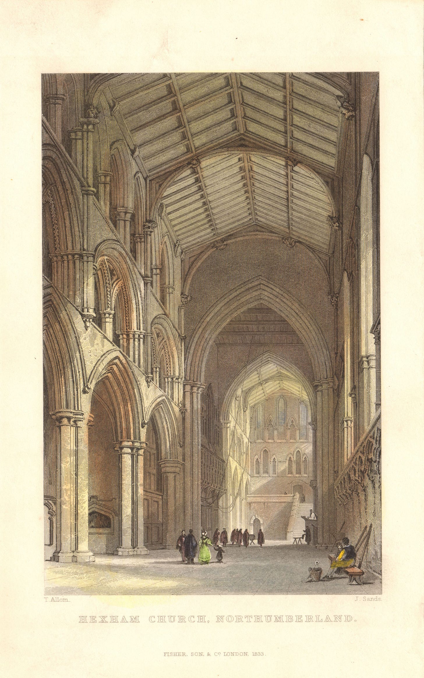 The interior of Hexham Abbey in an engraving published in 1833.