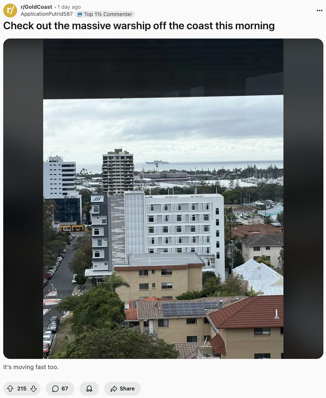 A massive warship off Surfers Paradise A massive warship off Surfers Paradise
