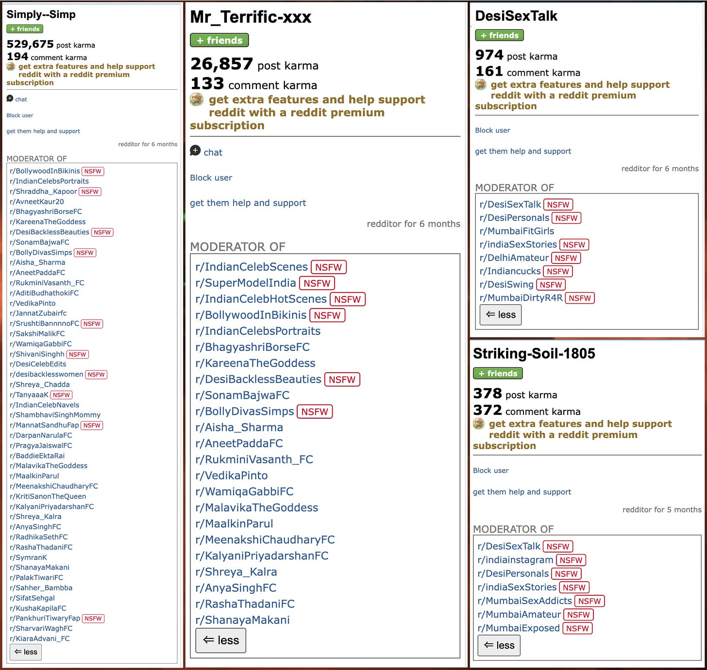 collage of recently created reddit accounts that recently posted to /r/RedditRequest and moderate a large number of subreddits