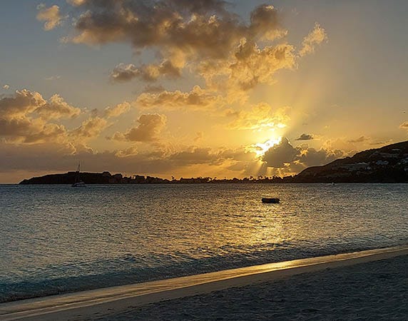 Beachside sunset on Sint Maarten, Caribbean