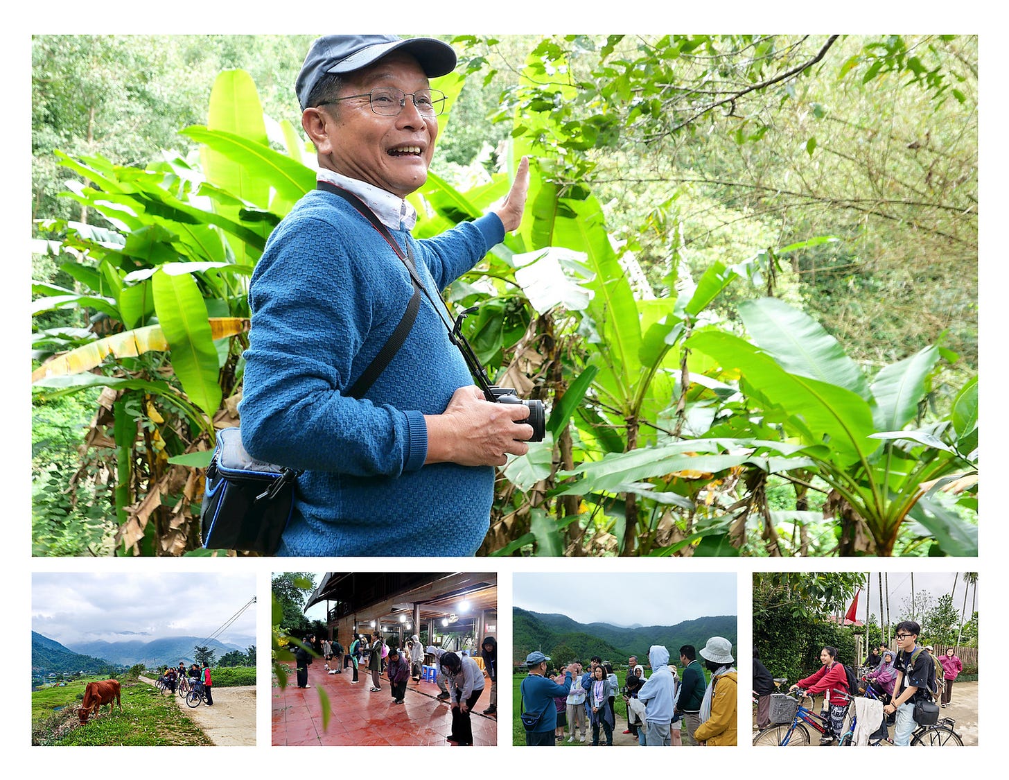 Accompanying us was Dr. Chu Manh Trinh – a pioneer in building and developing the community-engaged learning tourism model. He guided us through lessons on ecology, geology, history, culture, conservation, and climate change, helping us gain a deeper understanding of the fundamental principles of community-based learning tourism and the foundation of the cooperative model in Hòa Bắc: preserving forests and protecting the land.