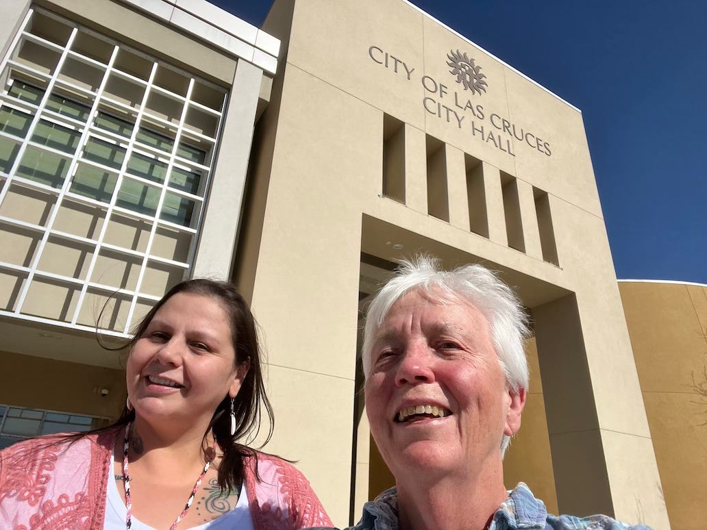 Dawn (L) and Diane after meeting with the mayor