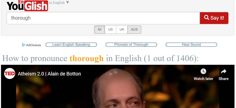 Youglish Teach English pronuncation