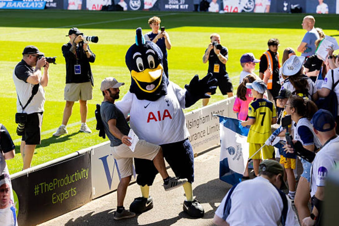 LONDON, ENGLAND - SEPTEMBER 6: Tottenham Hotspur Women fans with Chirpy the Cockerel during the Barclays Women's Super League 2026/27 match between Tottenham Hotspur and West Ham United at BetWright Stadium on September 6, 2026 in London, England. (Photo by Leila Coker - WSL/WSL Football via Getty Images)