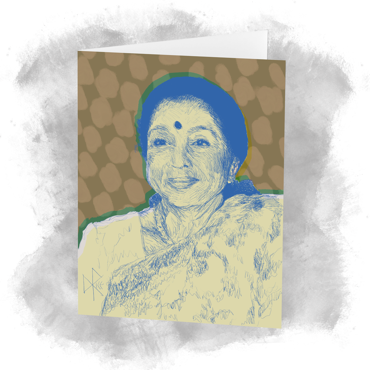 Photo: Bollywood Hungama. 2008. -CC BY-SA  3.0 Sketch art by Don Rice. Ashalata Ganpat Bhosle (born Ashalata Dinanath Mangeshkar) was an Indian playback singer, businesswoman, actress and television personality who predominantly worked in Indian cinema. Known for her versatility, she was described in the media as one of the greatest and most influential singers in Hindi cinema. In a career spanning over eight decades, she recorded songs for films and albums in various Indian languages and won several accolades including two National Film Awards, four BFJA Awards, eighteen Maharashtra State Film Awards, nine Filmfare Awards including a Lifetime Achievement Award and a record seven Filmfare Awards for Best Female Playback Singer, in addition to two Grammy nominations. The Guinness Book of World Records acknowledged her in 2011 as the most recorded artist in music history. Bhosle was the younger sister of playback singer Lata Mangeshkar and belonged to the prominent Mangeshkar family.