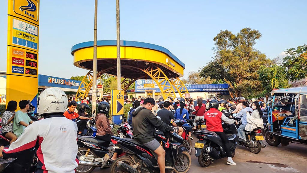 Hours-long fuel queues in Laos capital Vientiane