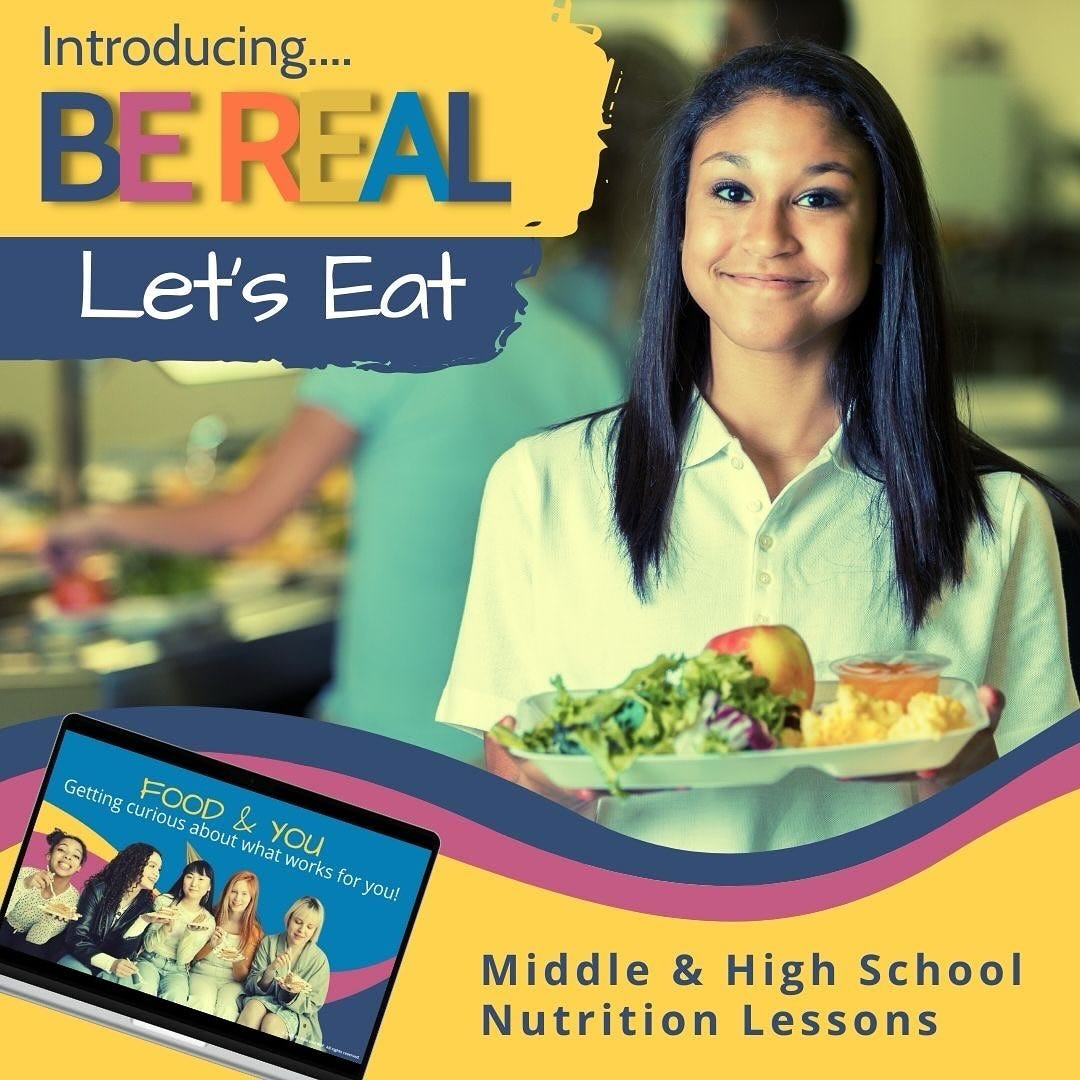 May be an image of 6 people and text that says 'Introducing.... BERFAL Let's Eat Getting curious FOOD about FOOD&YOU & what yOU works for you! Middle & High School Nutrition Lessons'