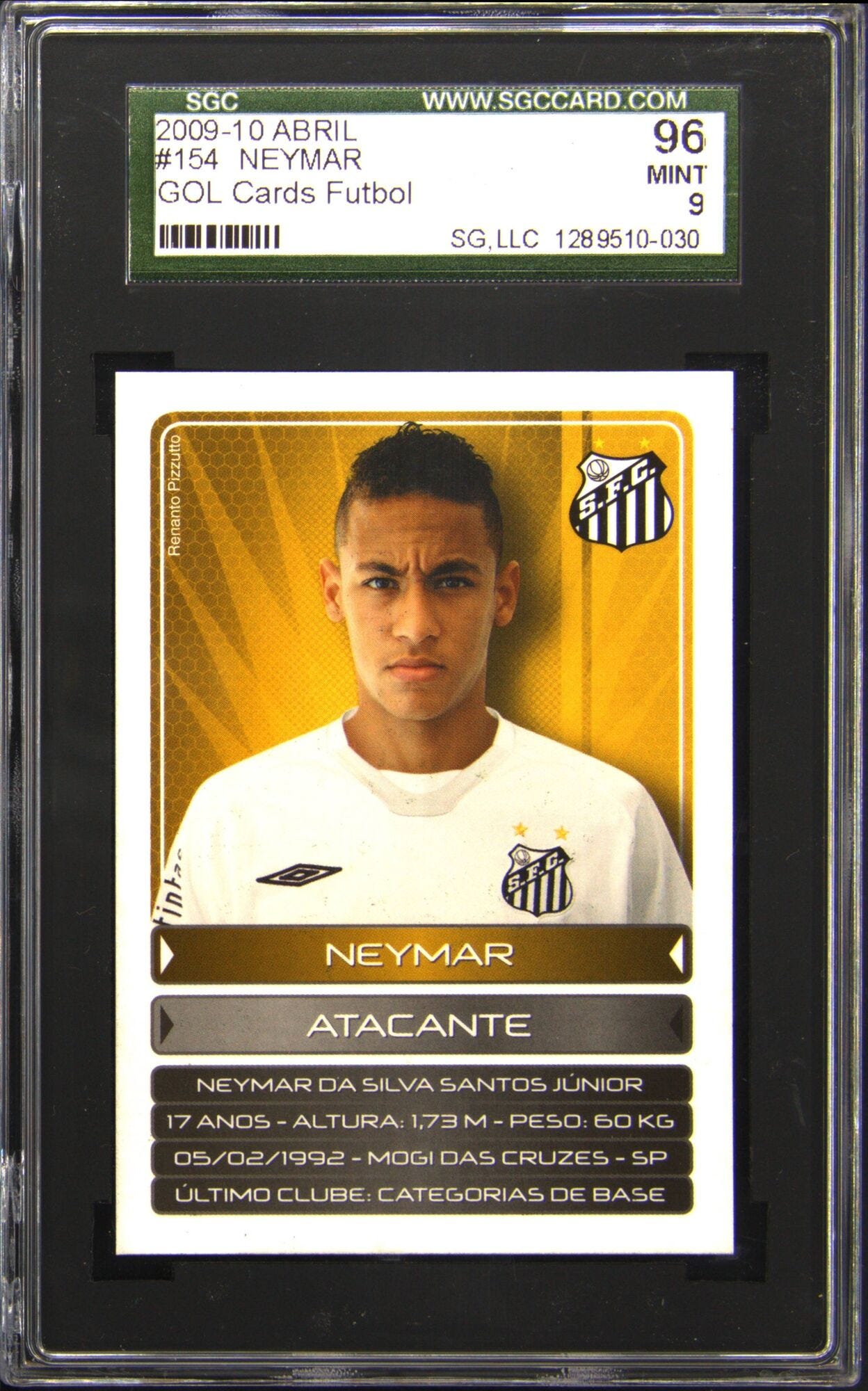 2009-10 Abril Gol Cards Futebol Neymar Rookie RC #154 SGC 9 - Picture 1 of 2