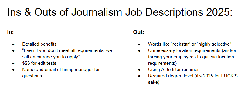 An Ins-and-Outs chart of job descriptions for 2025