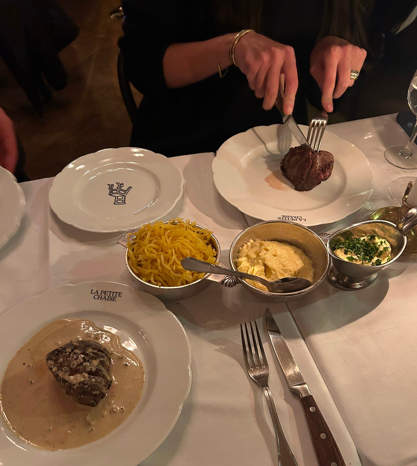 Steak frites at Le Petit Chaise.