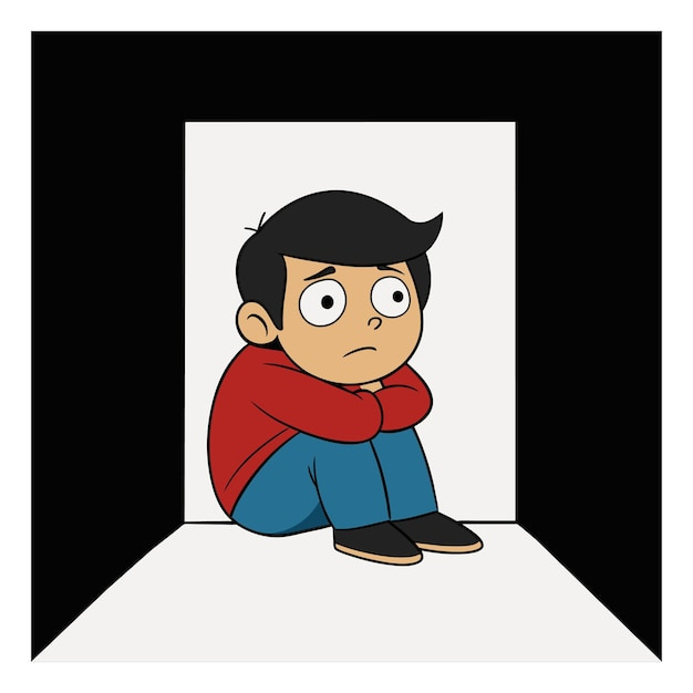 A boy curled up in the corner of the room scared vector illustration |  Premium AI-generated vector