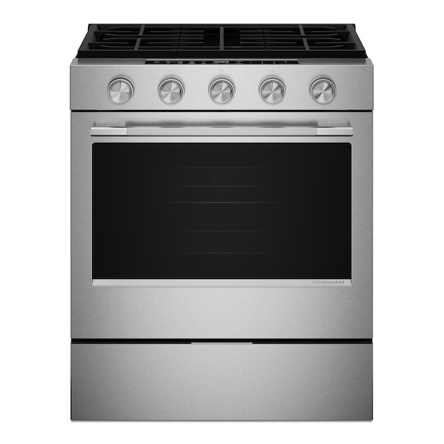 KitchenAid KSGS430SPS 30-in 5 burners 5-cu ft Air Fry Convection Oven Slide-In Natural Gas Range ( PrintShield Stainless Finish ) KitchenAid KSGS430SPS 30-in 5 burners 5-cu ft Air Fry Convection Oven Slide-In Natural Gas Range ( PrintShield Stainless Finish )